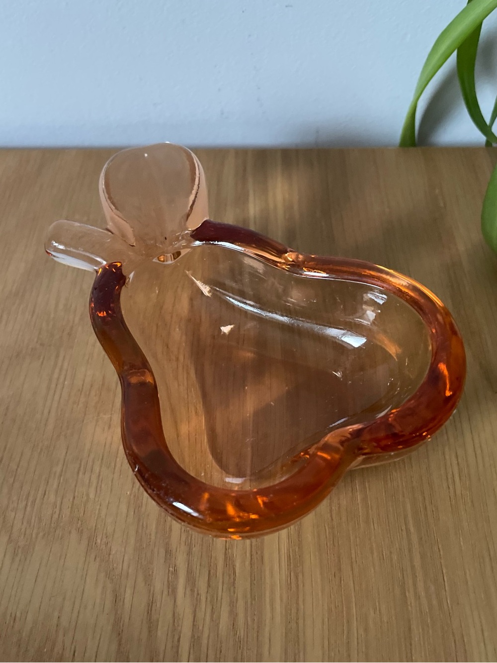 Vintage MCM Art Vannes France Peach Glass Pear Trinket Dish Catchall